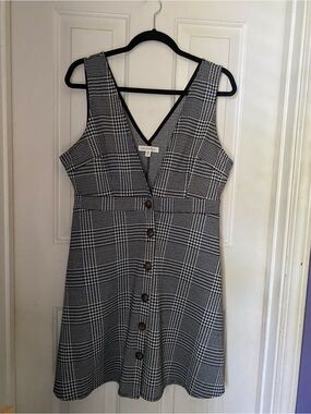 bailey blue Black & White Plaid V-Neck Button Mini Dress